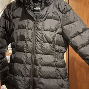 Down North face jacket. Black, cinched waist. Like brand new.